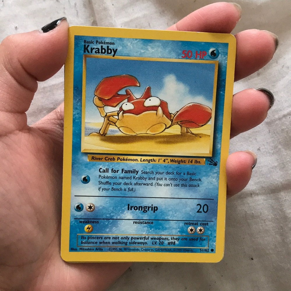Krabby Pokémon card, 1995 ‘96 and ‘98 edition
